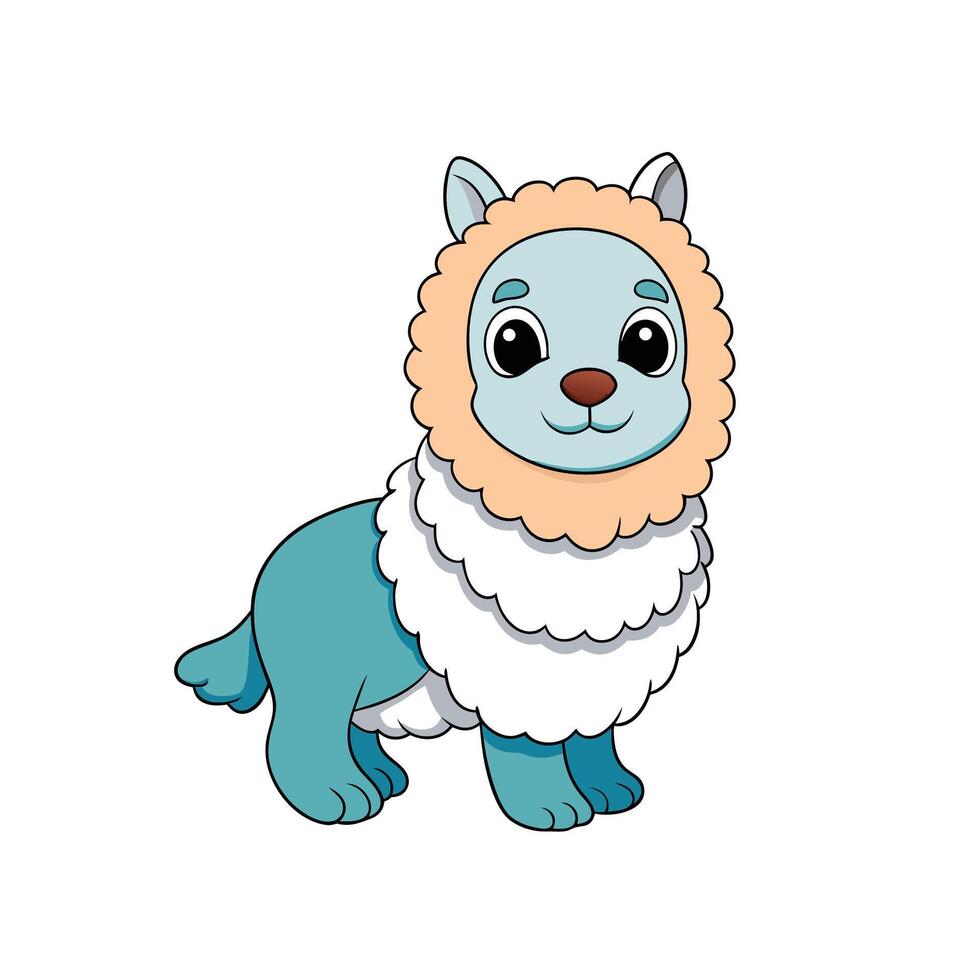 Cute cartoon lion cub character with fluffy mane vector