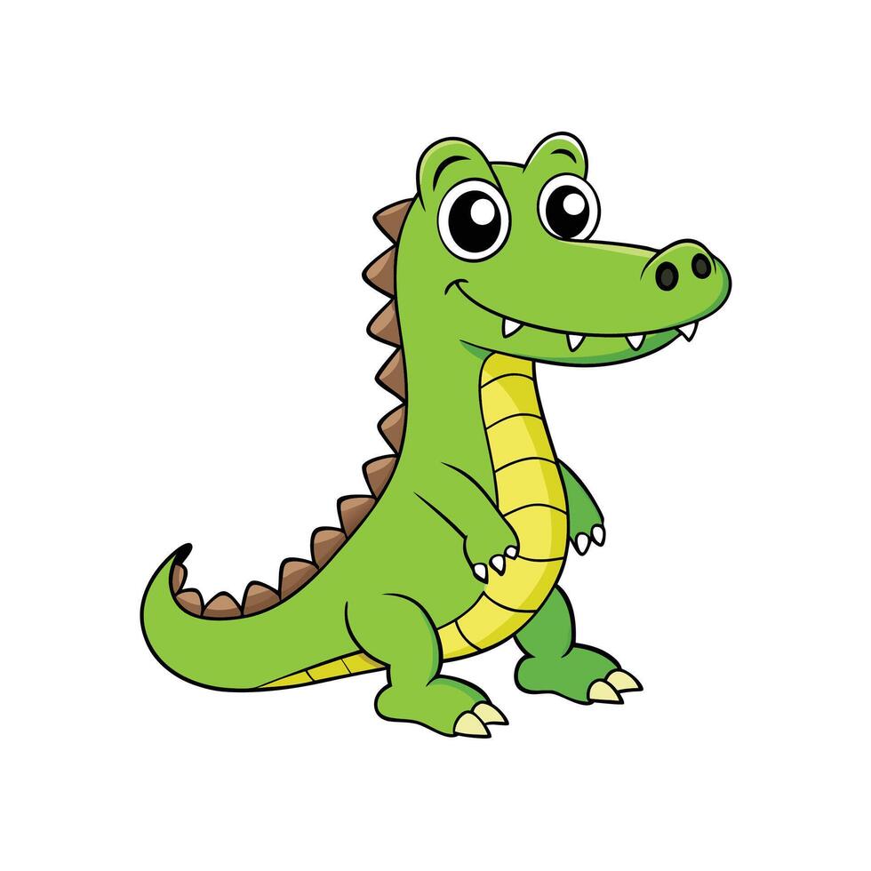 Friendly green cartoon alligator with big eyes standing upright vector