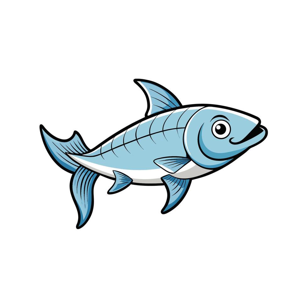 Cartoon Blue Fish Character Swimming on White Background vector