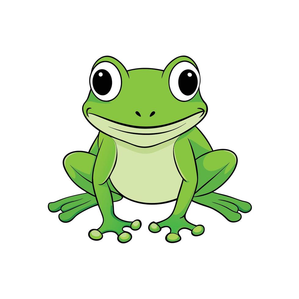 Cartoonstyle green frog illustration on a white background vector