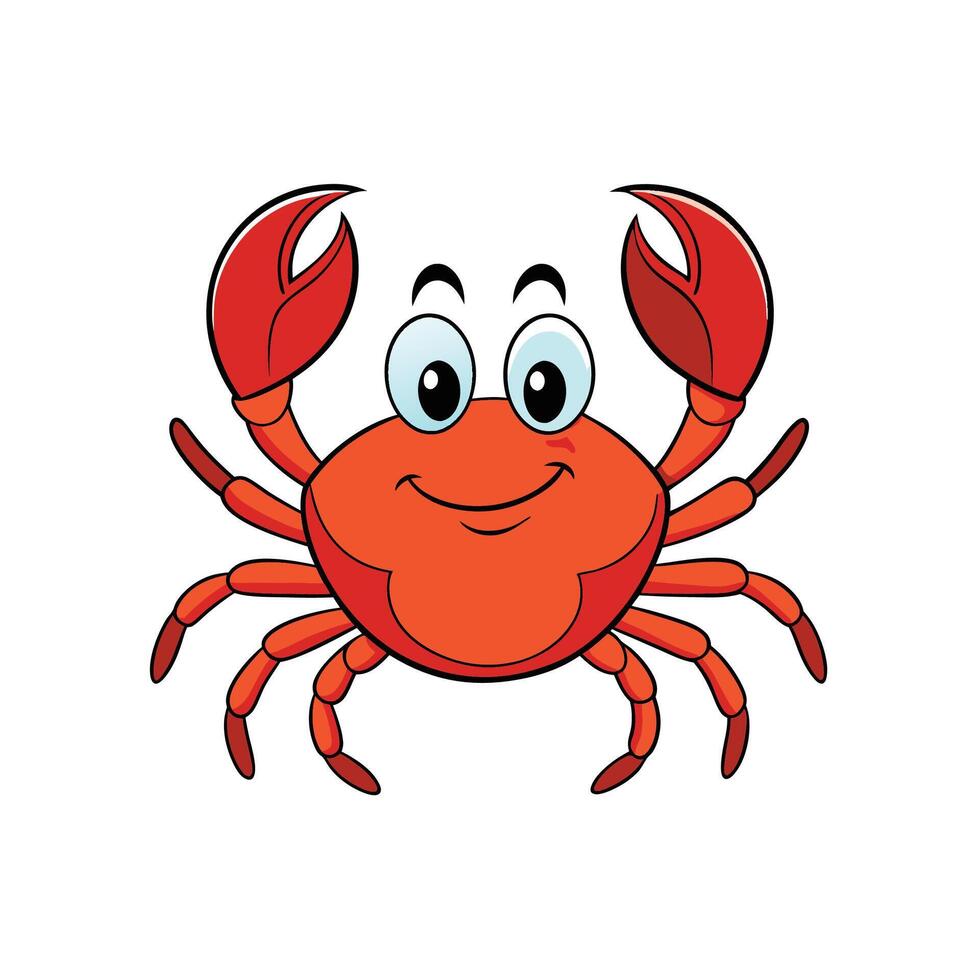 Cartoon red crab with big claws and happy face vector