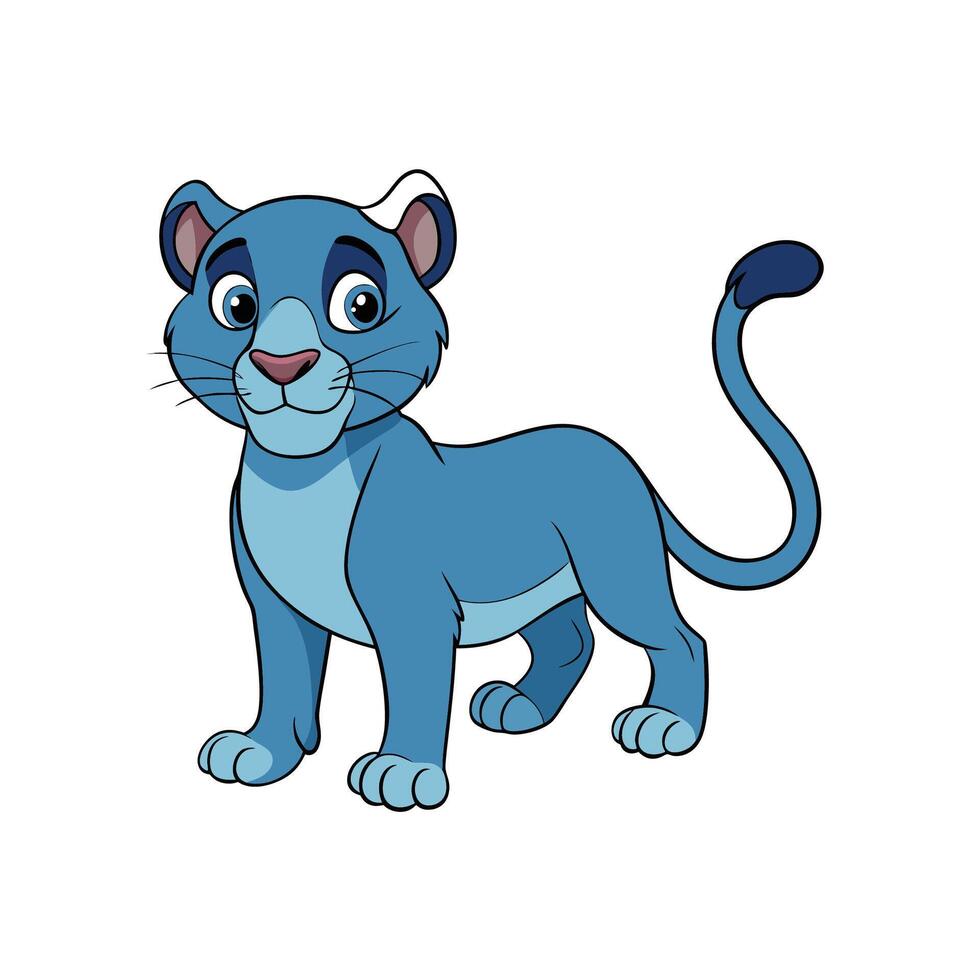 Cartoon blue lion cub standing with friendly expression vector
