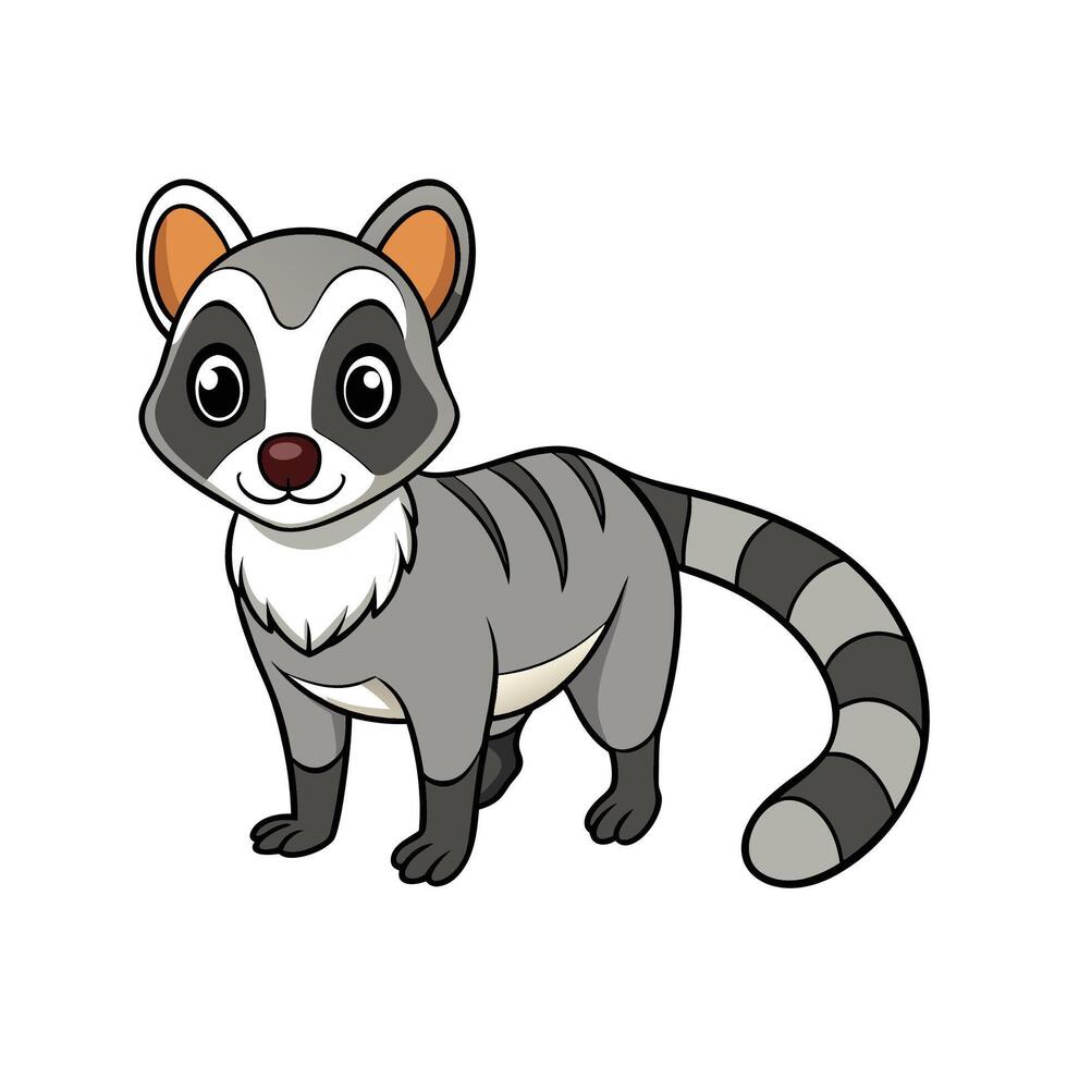 Cartoon Raccoon Standing with Striped Tail Isolated on White vector