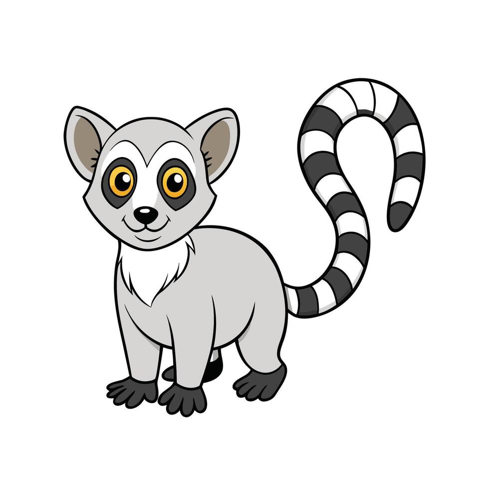 Cute cartoon ringtailed lemur character isolated on white background vector