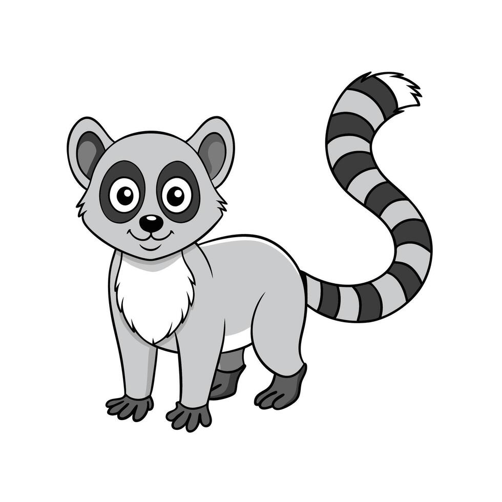 Cartoon ringtailed lemur illustration on a white background vector
