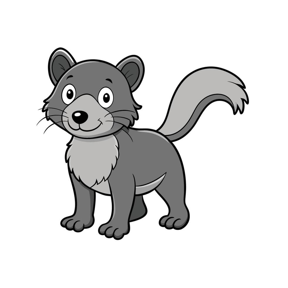 Cute cartoon grey fox character standing on white background vector