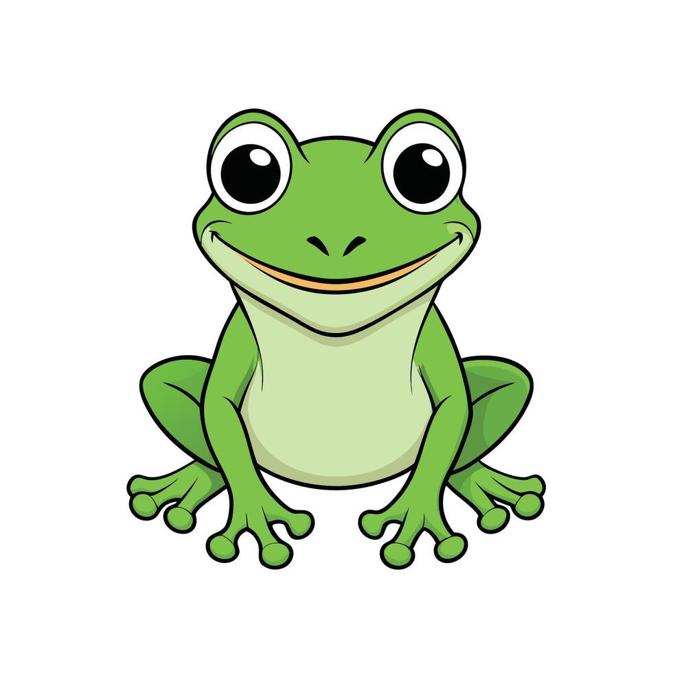 Cute cartoon green frog sitting and smiling at camera vector