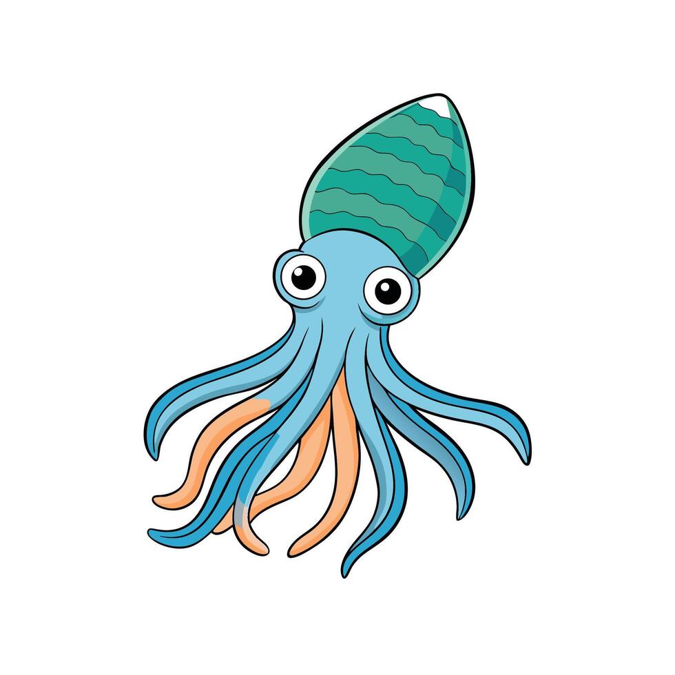 Cartoon Cuttlefish Character Illustration on White Background vector