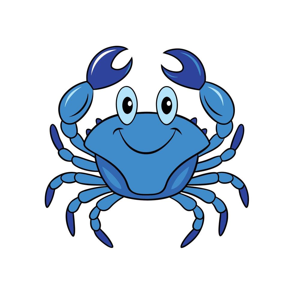 Cartoon blue crab character with a big happy smile vector