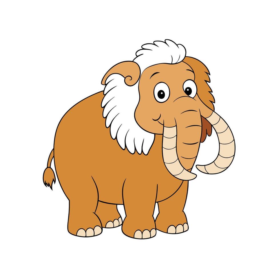 Cute Cartoon Mammoth Illustration with Thick Outlines on White vector