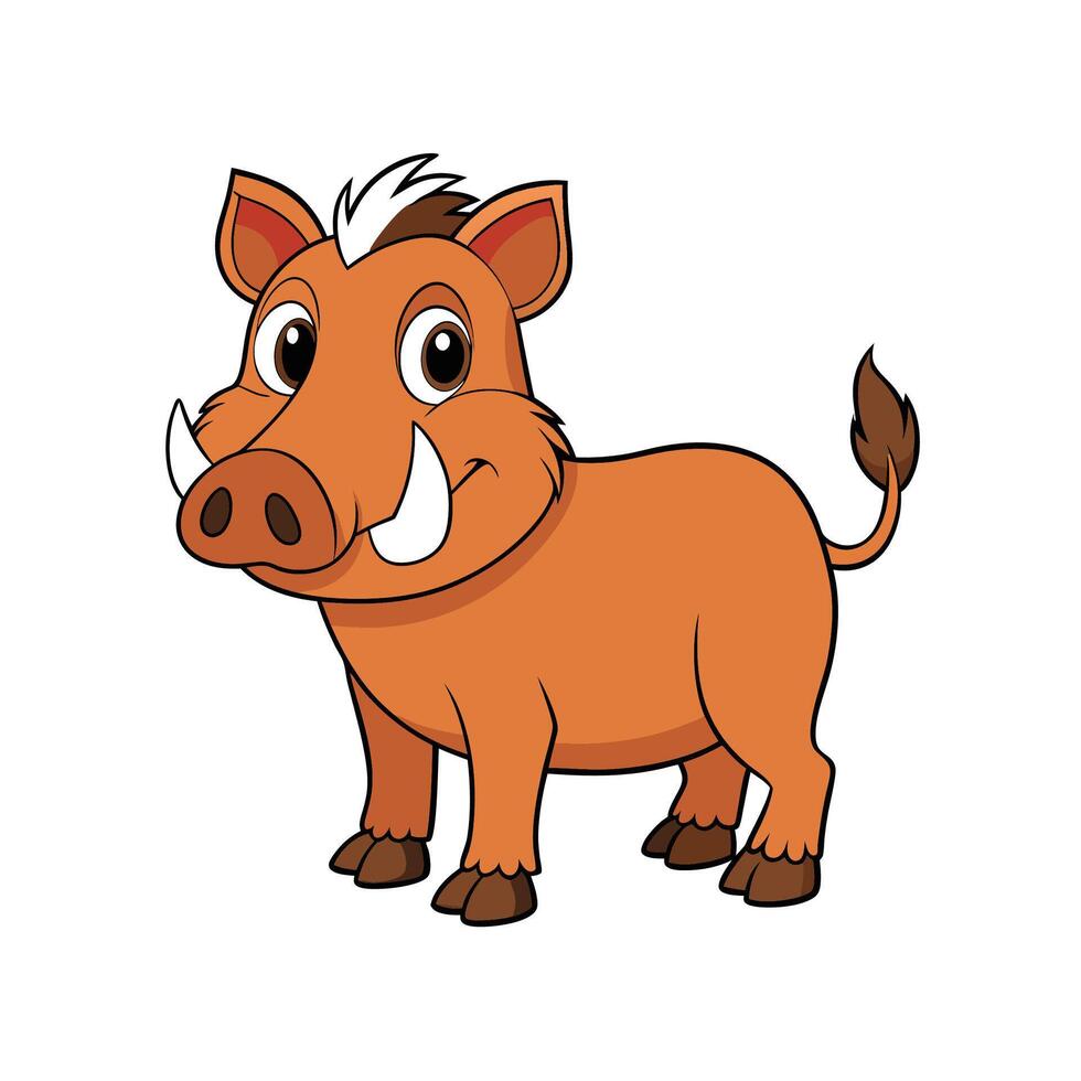 Cheerful cartoon warthog illustration on a clean white background vector