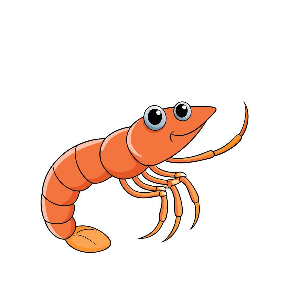 Cute Shrimp Character Illustration with Cartoon Style and Colors vector