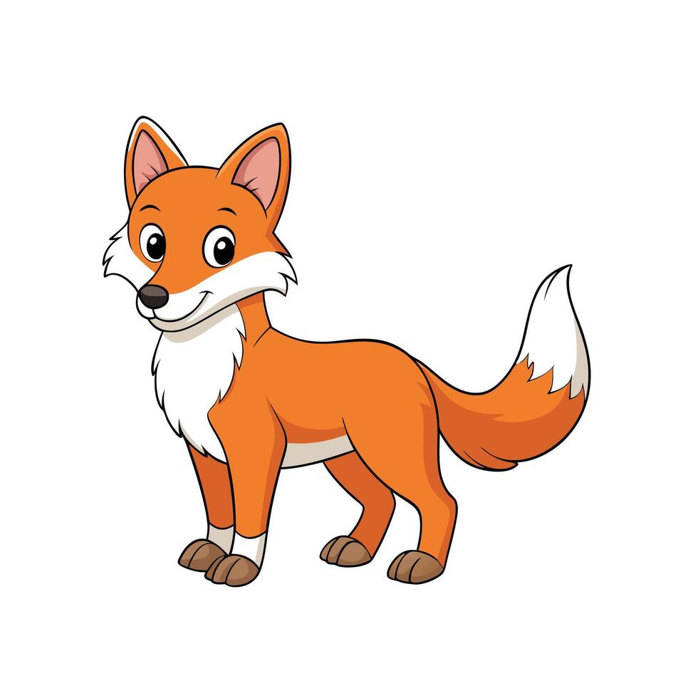 Cartoon style fox standing on white background smiling happily vector