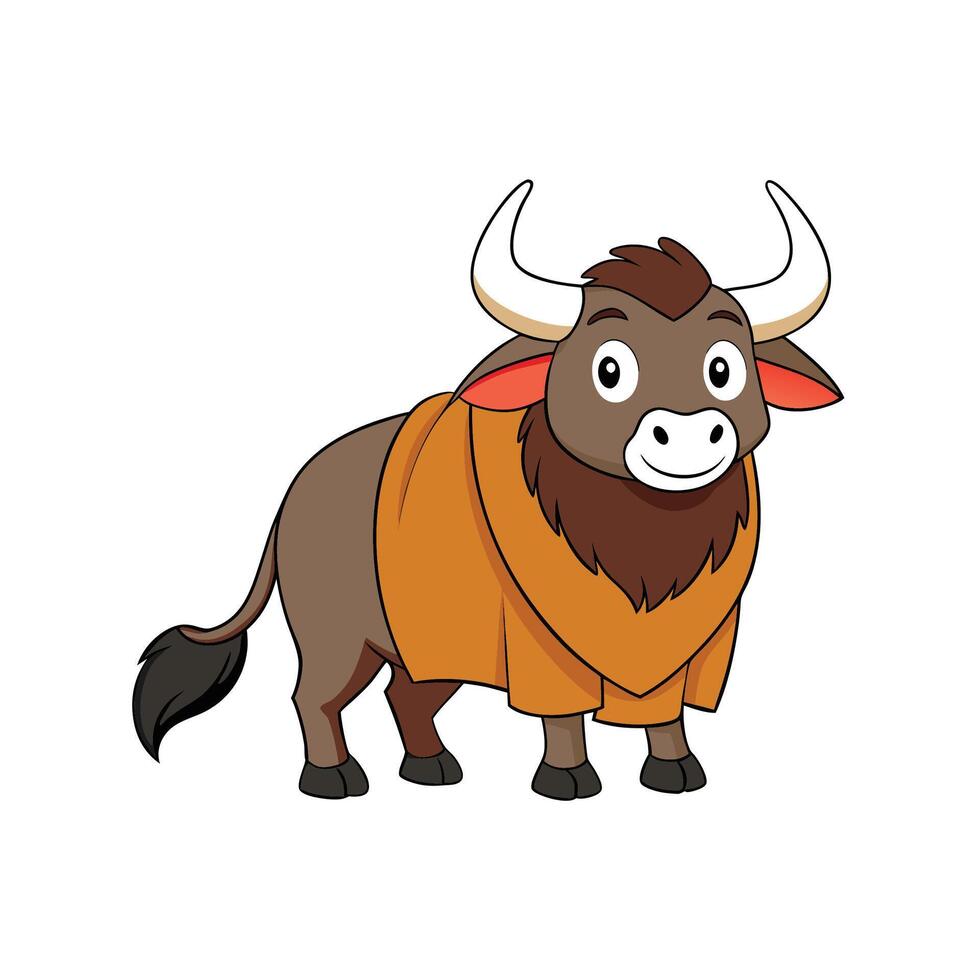 Cartoon Wildebeest wearing clothing stands against a white background vector