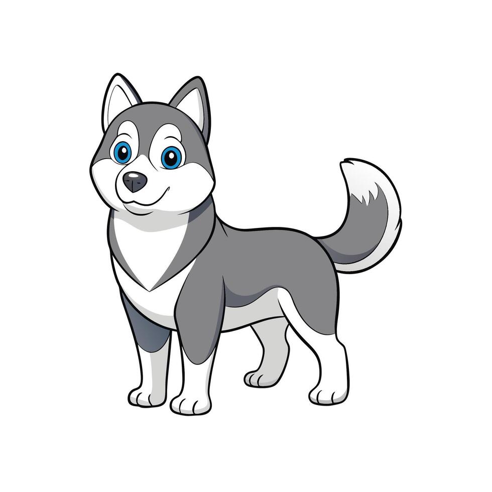 Cartoon husky dog standing, illustration in cute style vector