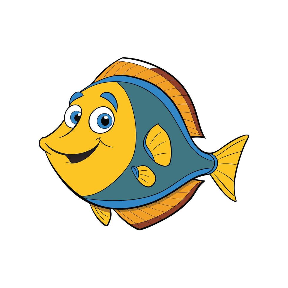 Cartoon fish with big eyes smiling on white background vector