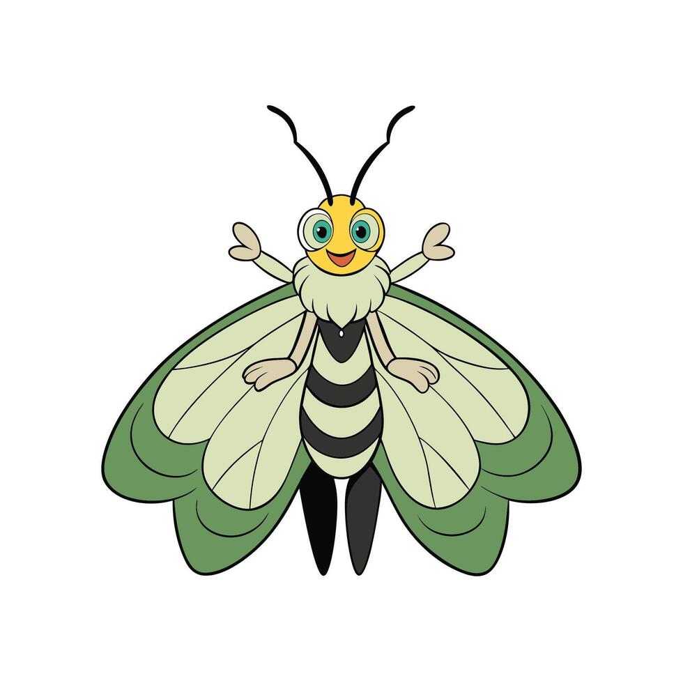 Friendly cartoon luna moth character with happy smiling face vector