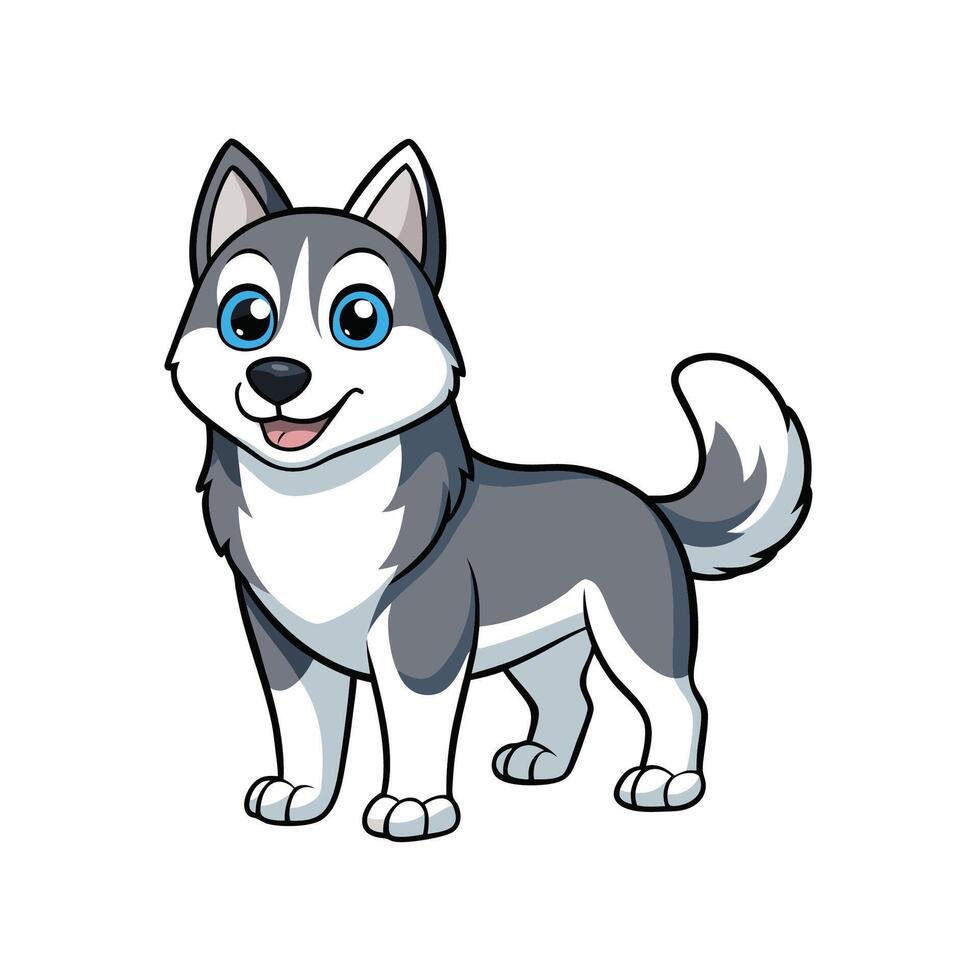 Cartoon Husky Dog Illustration on Isolated White Background vector
