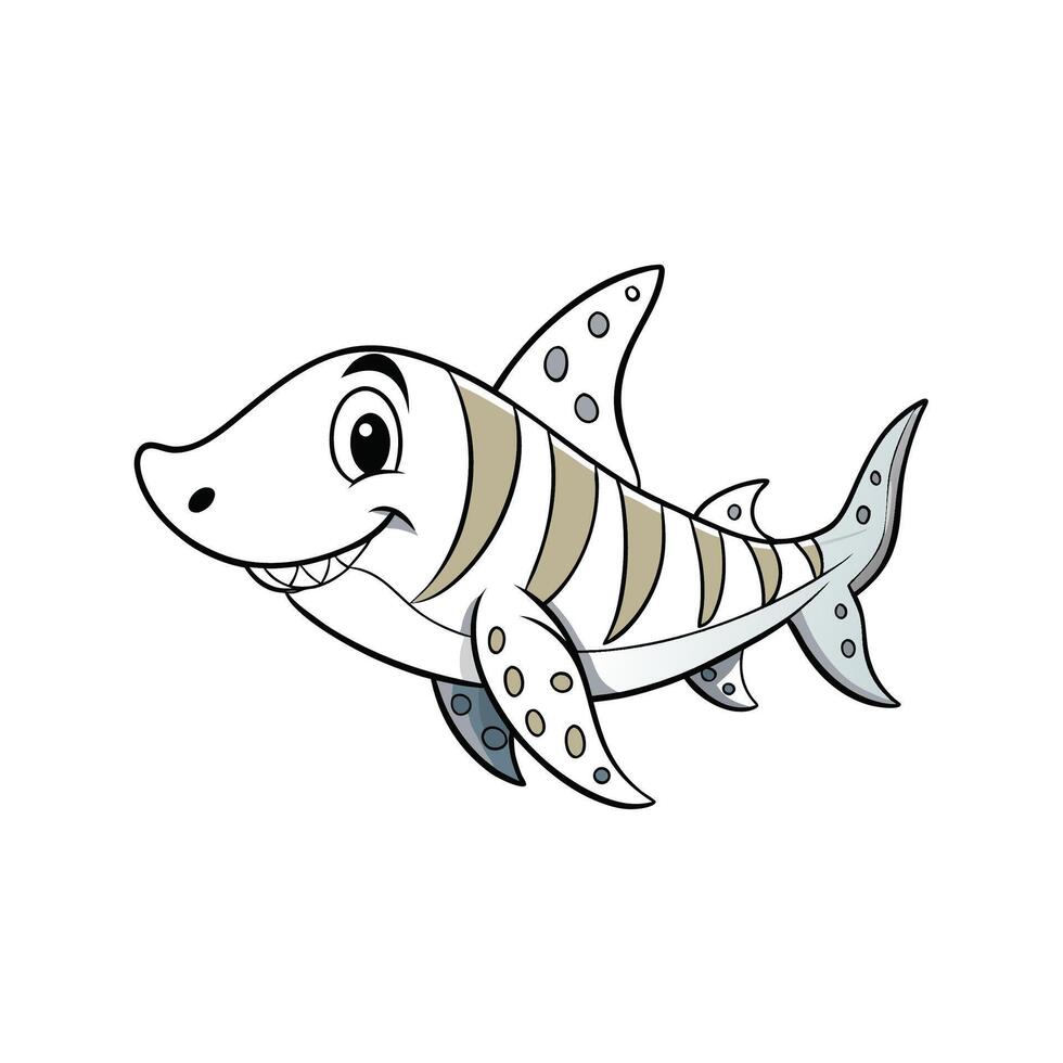 Friendly cartoon shark illustration in simplistic graphic style vector