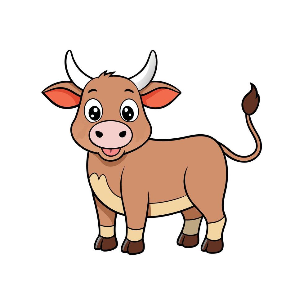 Cartoon cow standing with a friendly expression against white vector