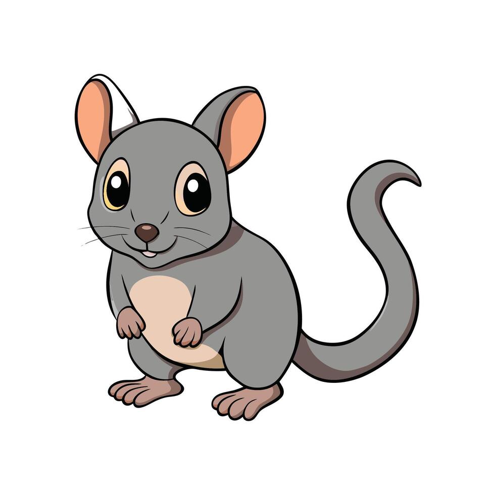 Cute cartoon gray possum character illustration isolated on white vector
