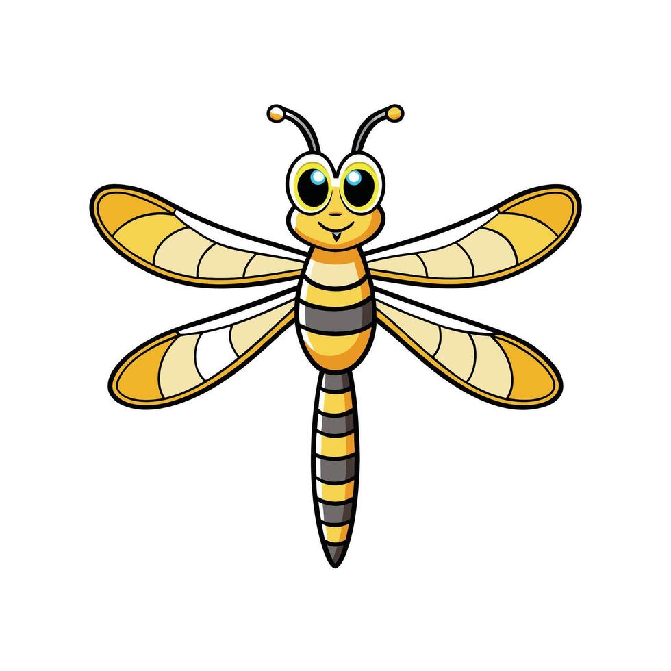 Cute cartoon dragonfly with big eyes and wings spread vector