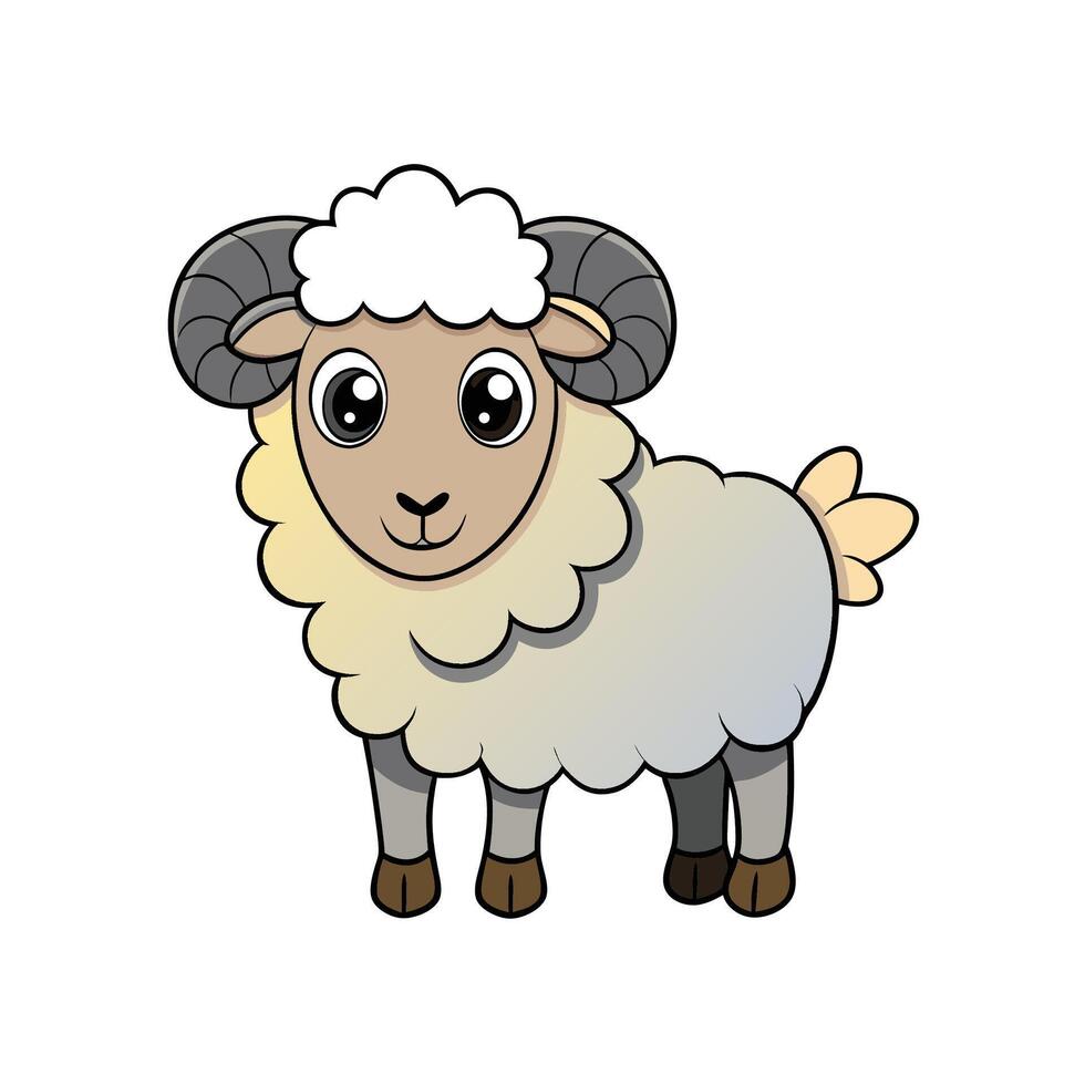 Cartoon ram illustration, animal character with fluffy wool vector