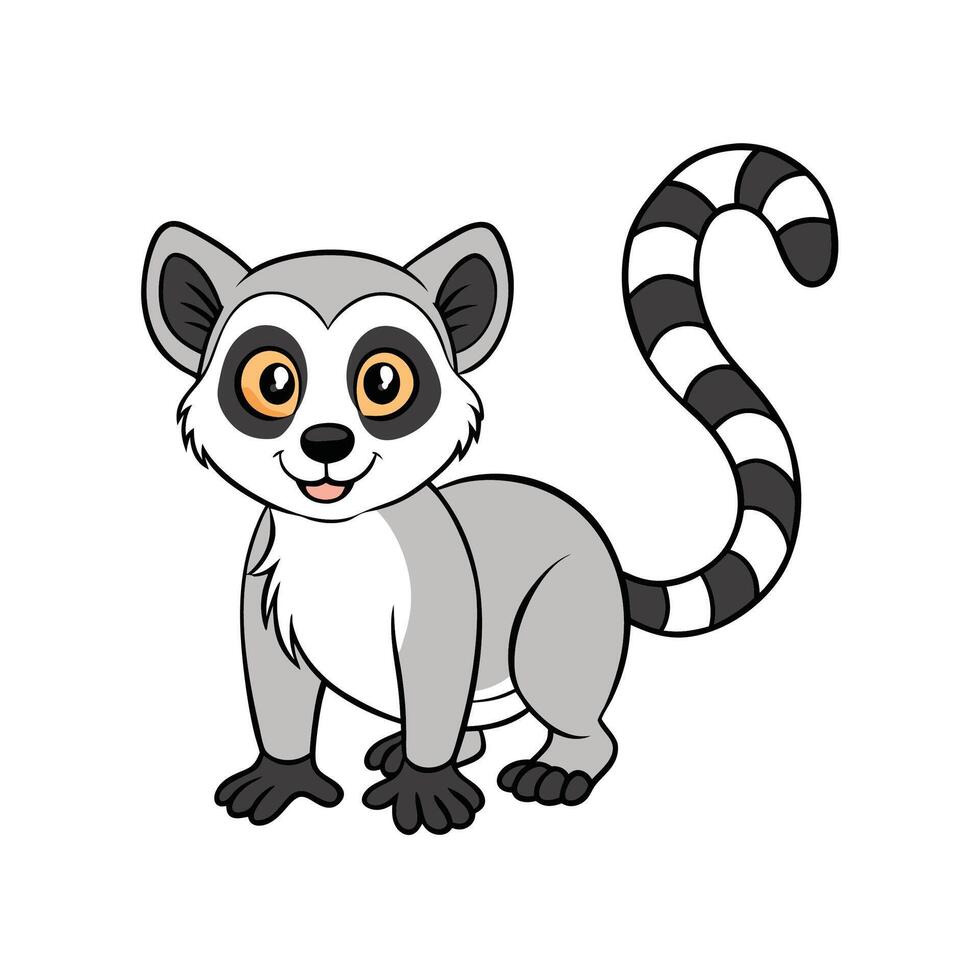 Cartoon lemur with big eyes and striped tail illustration vector