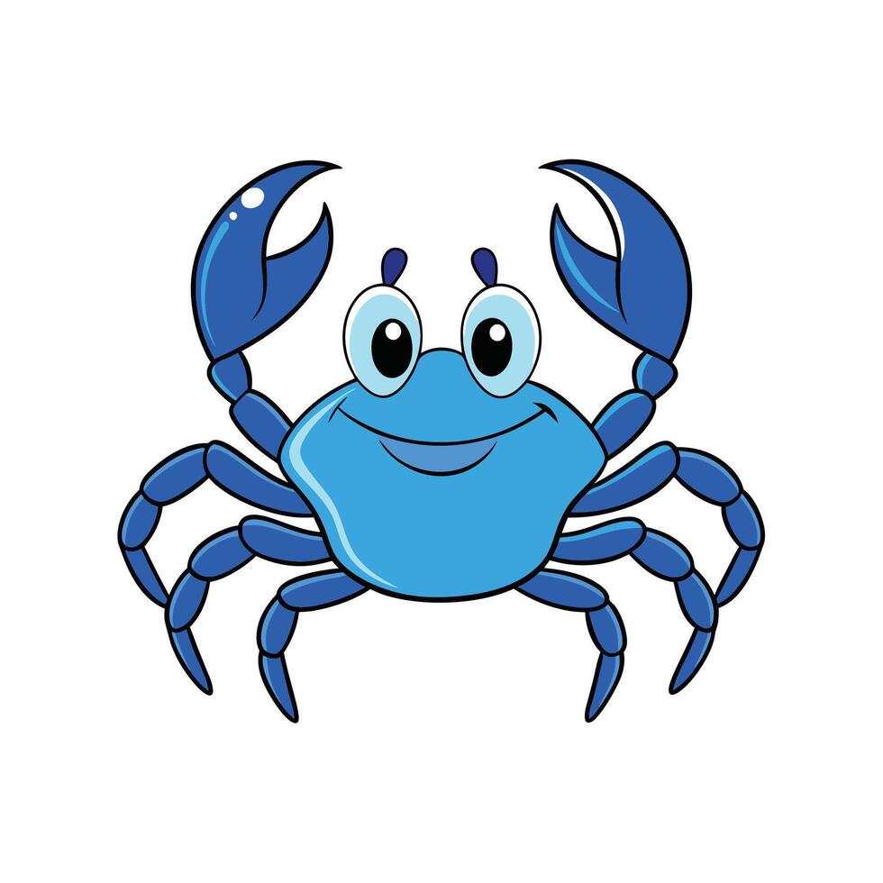 Friendly Blue Cartoon Crab Character on White Background vector