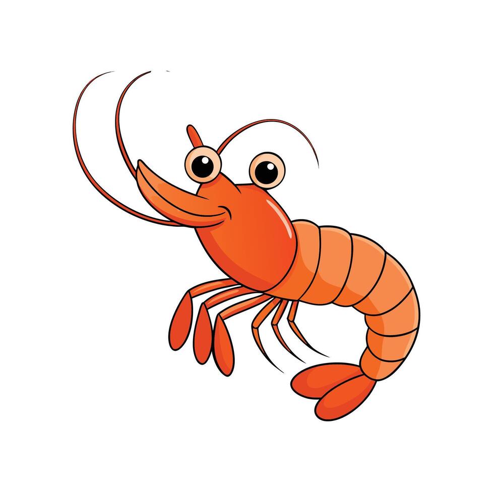 Cartoon shrimp character with big eyes on white background vector