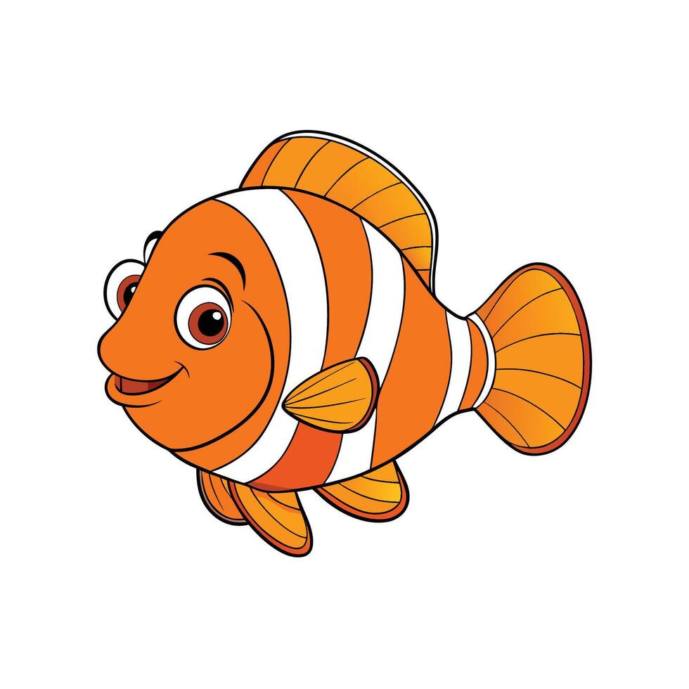 Cartoon clownfish smiling and swimming in clear white background vector