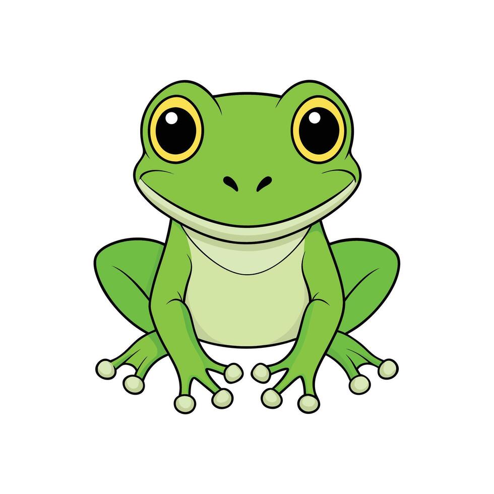 Cartoon Green Frog Sitting with Big Eyes, Front View vector