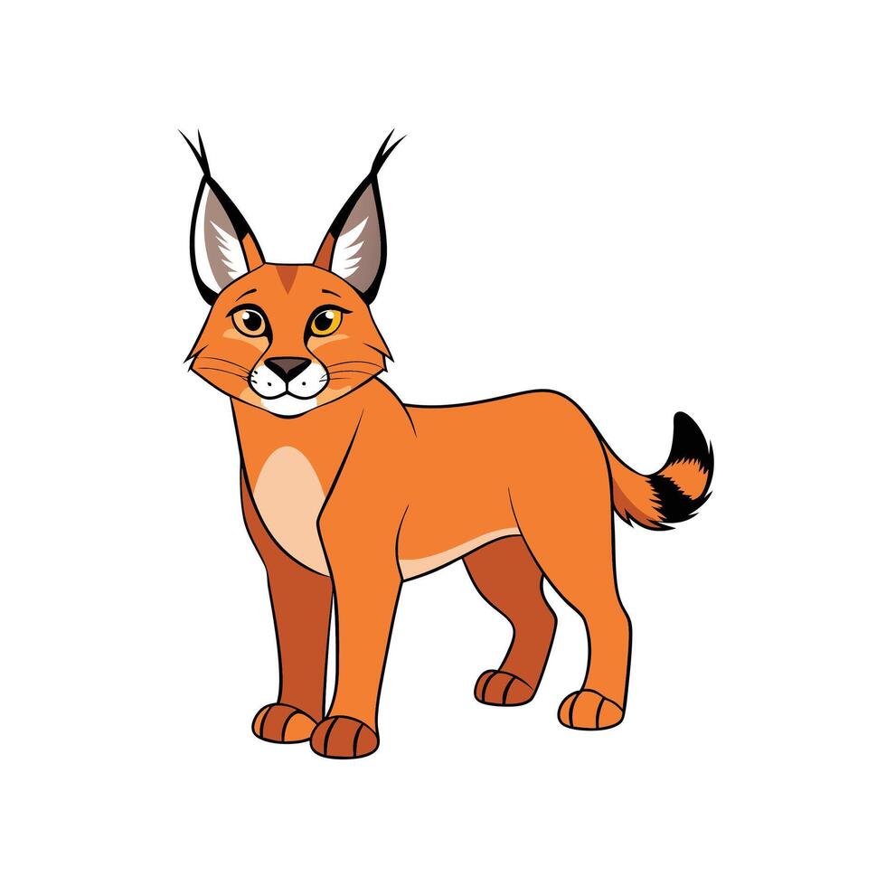 Stylized cartoon caracal standing. Flat design on white background illustration vector