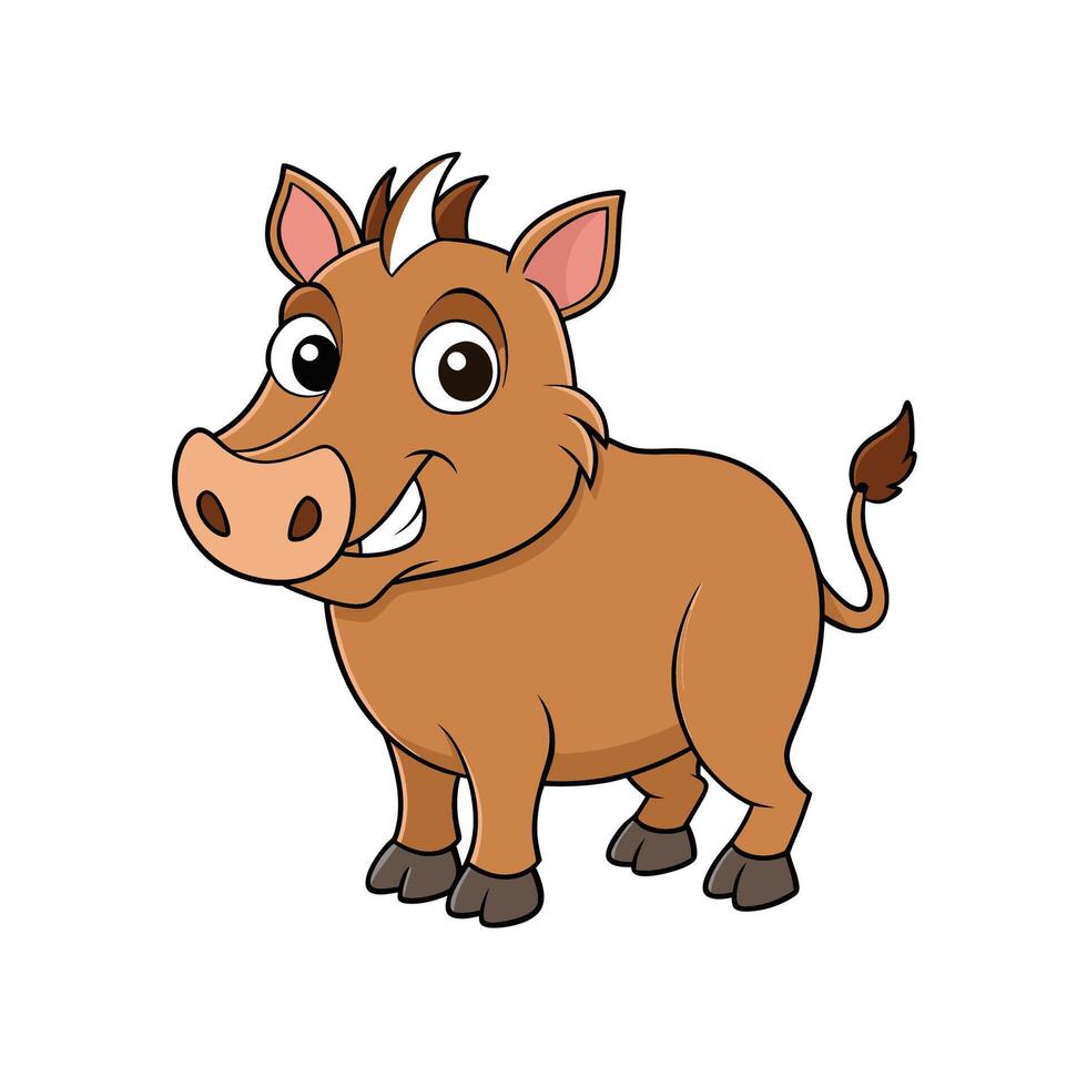 Cartoon warthog illustration isolated on white background smiling brightly vector