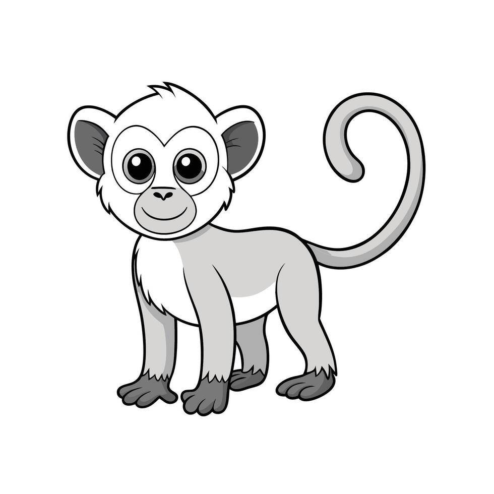 Cute Gray Cartoon Monkey Smiling on White Background vector