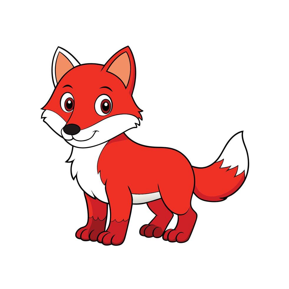 Cute red fox cartoon illustration, isolated on white background vector