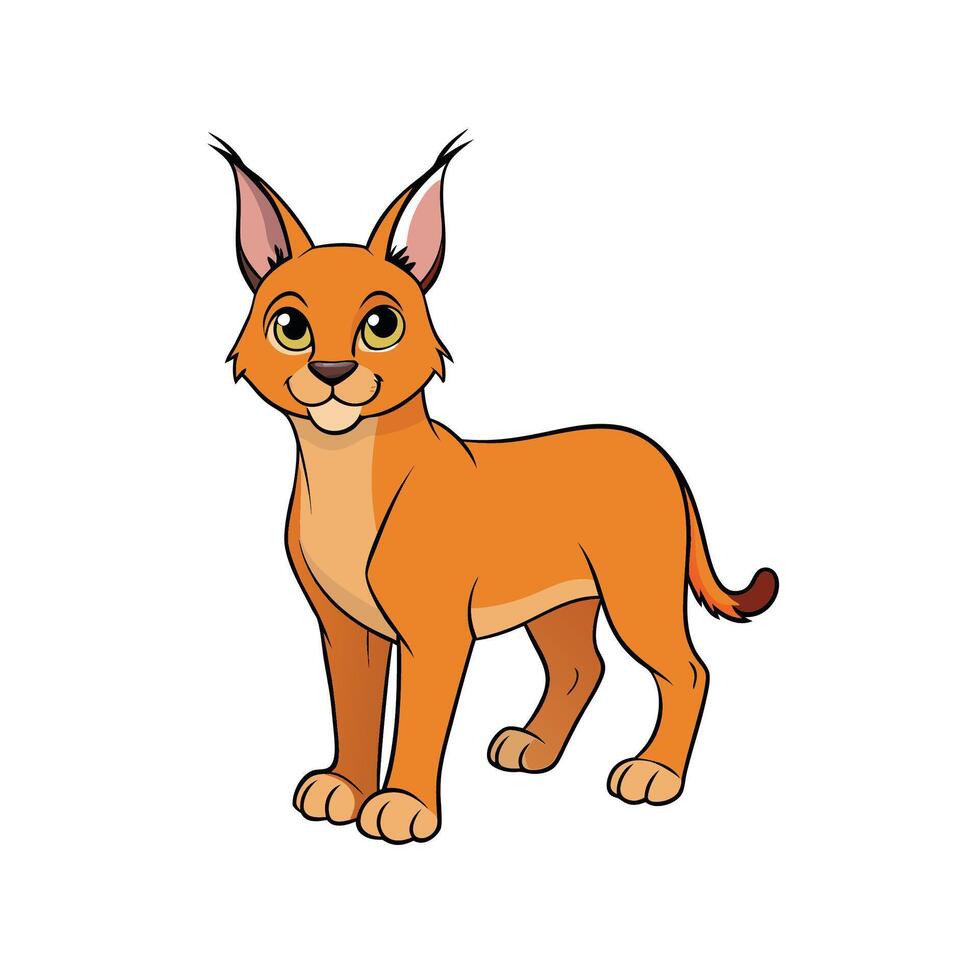 Cartoon style caracal standing tall. Illustration isolated on white background. vector
