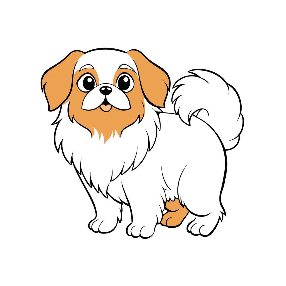 Cartoon Illustration of a Cute and Fluffy Pekingese Dog vector