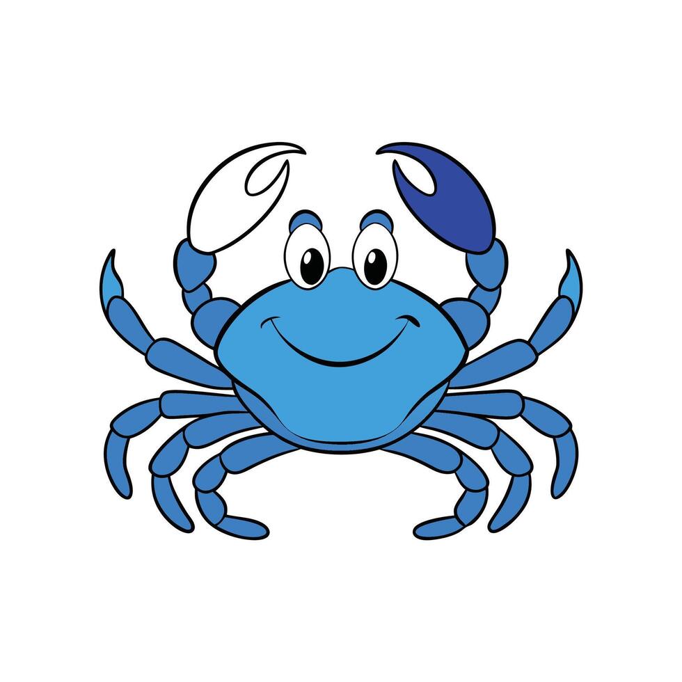 Friendly blue crab illustration with big eyes and smile vector
