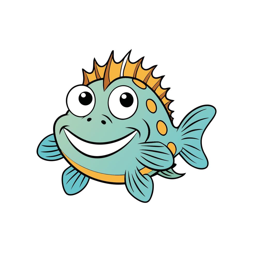 Cheerful cartoon fish with big smile and eyes vector