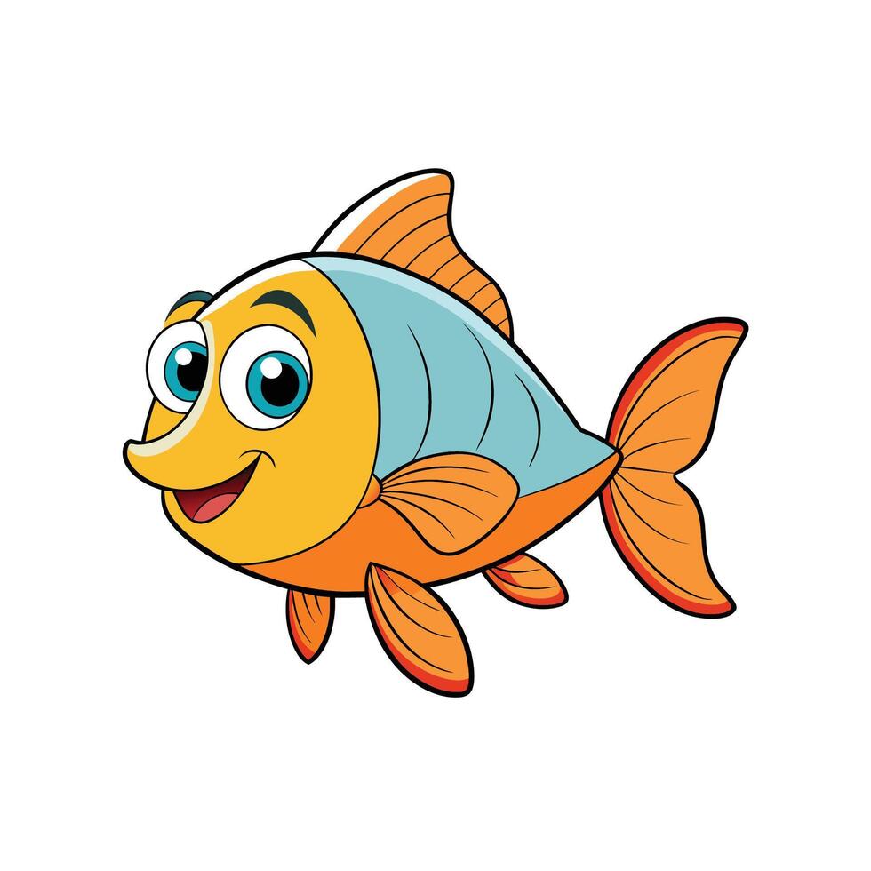 Cartoon smiling goldfish illustration with big eyes and orange tail vector