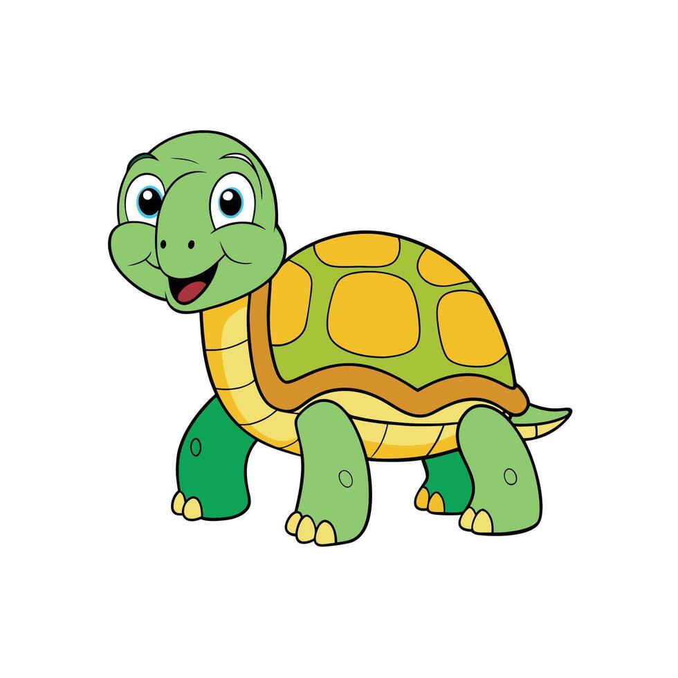 Cute Cartoon Turtle with Friendly Smile Isolated on White vector