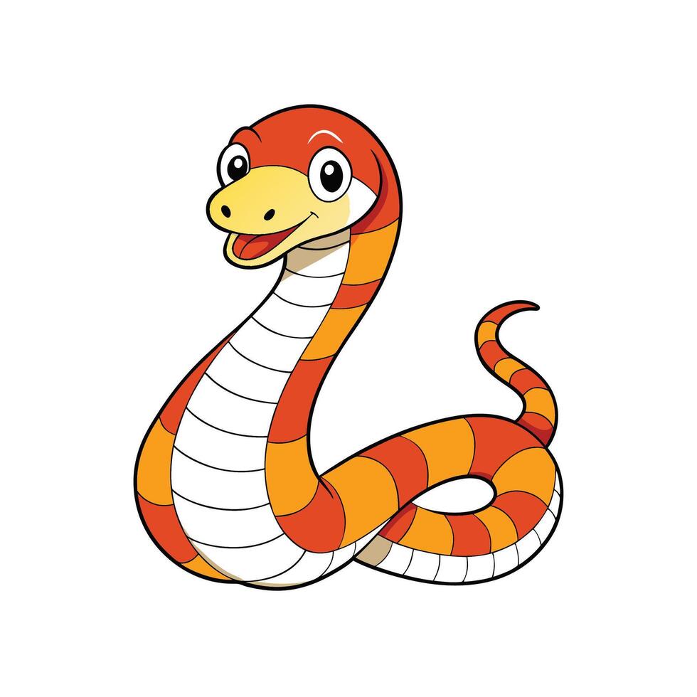 Cartoon snake illustration, red and orange reptile with smile vector