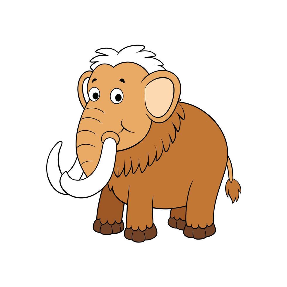 Cute cartoon mammoth illustration on white background for kids vector