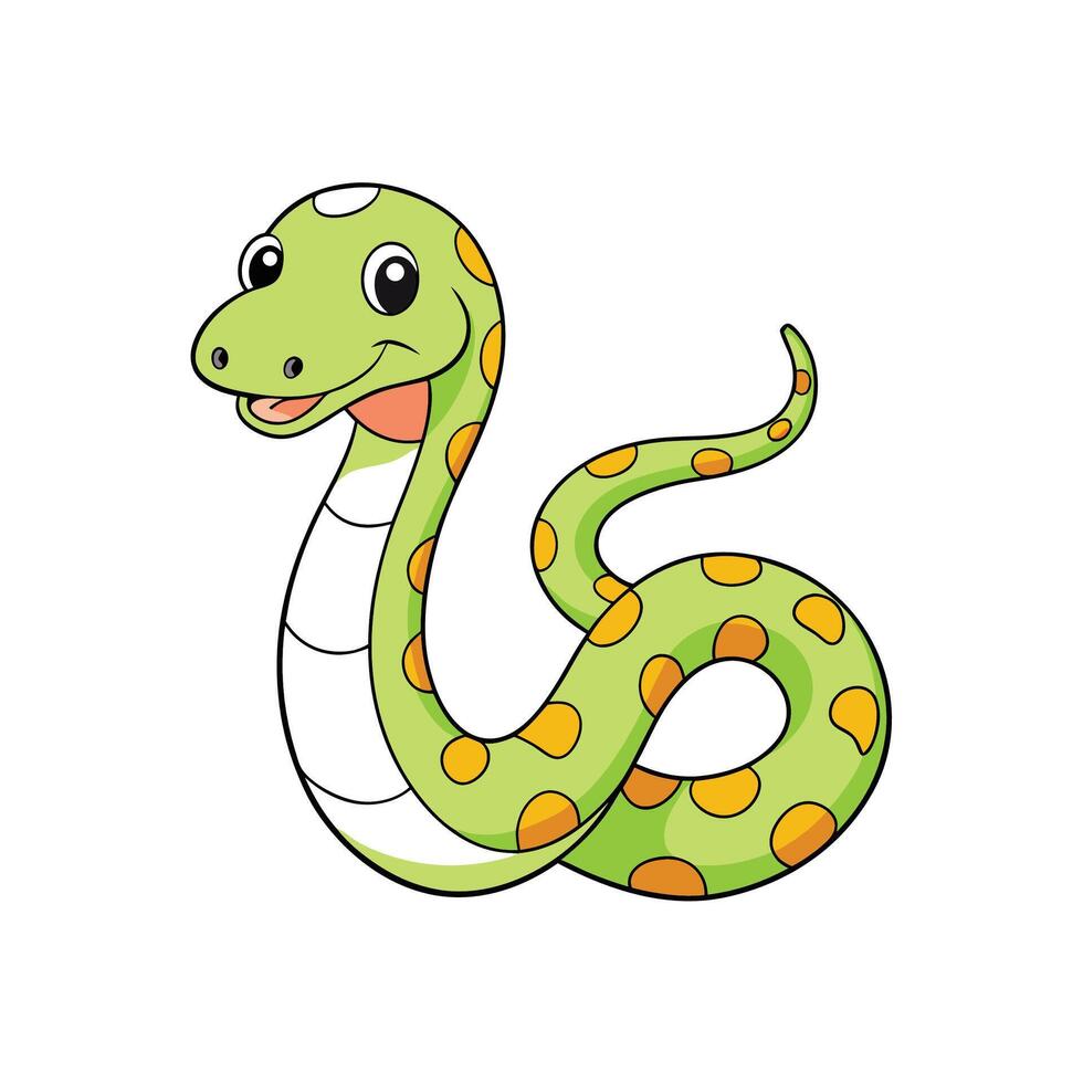 Cartoon illustration of a happy green snake with spots vector