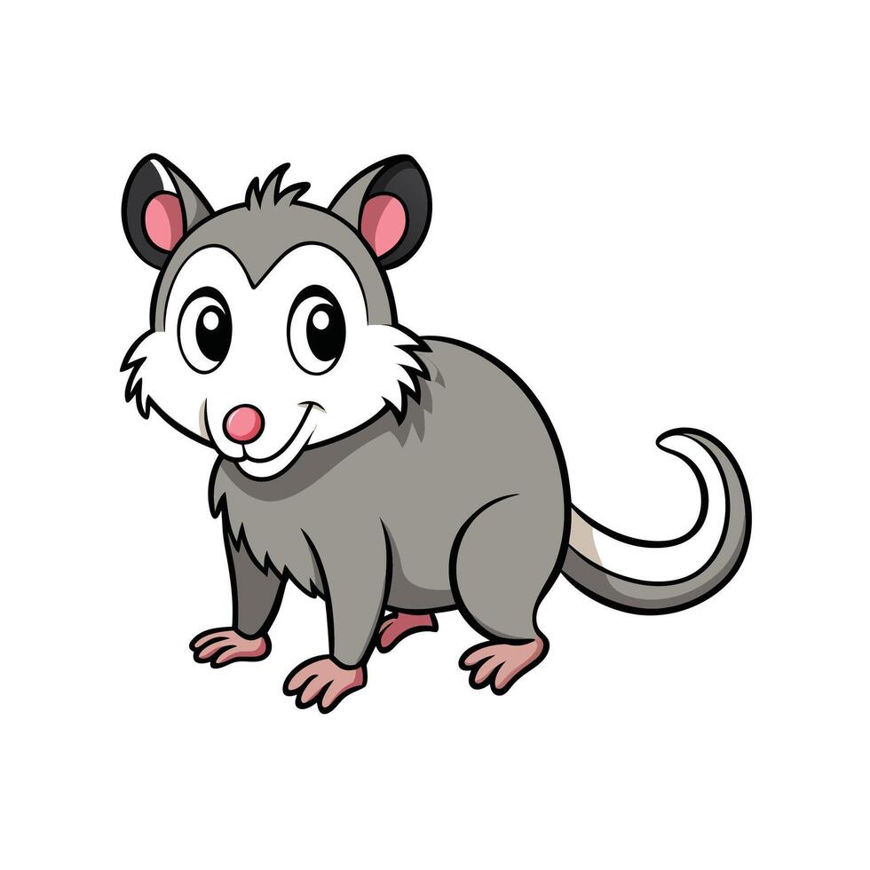 Cute cartoon opossum illustration with friendly smile isolated design vector