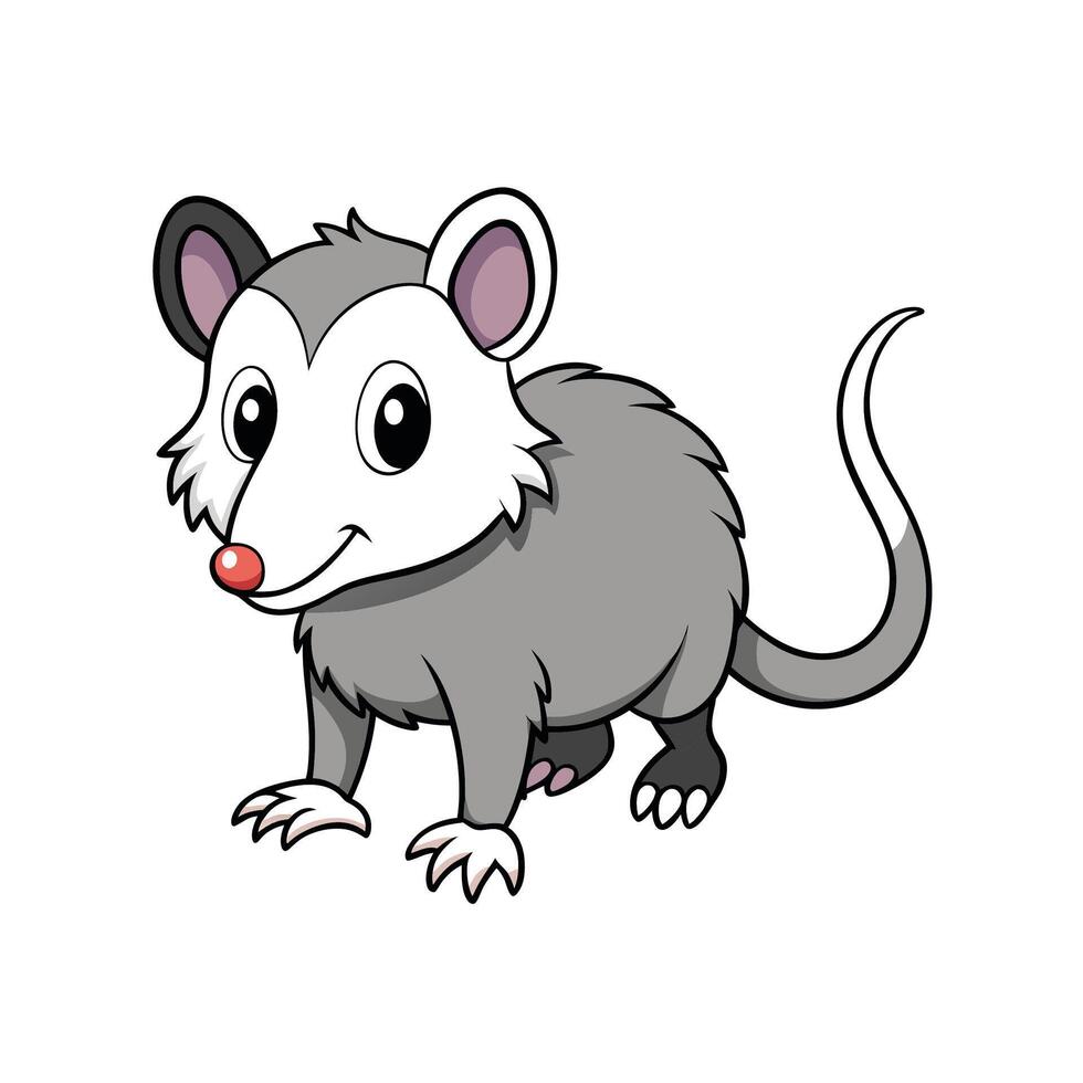 Cartoon opossum with a red nose smiling cutely vector
