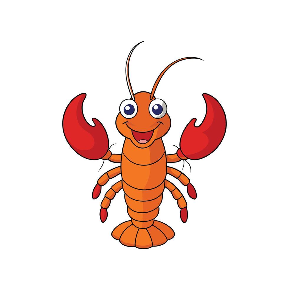 Cartoon lobster smiling cheerfully with arms outstretched, isolated on white vector
