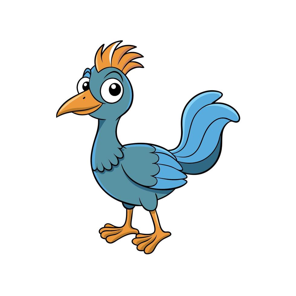 Cartoon bird with a mohawk standing, isolated on white vector