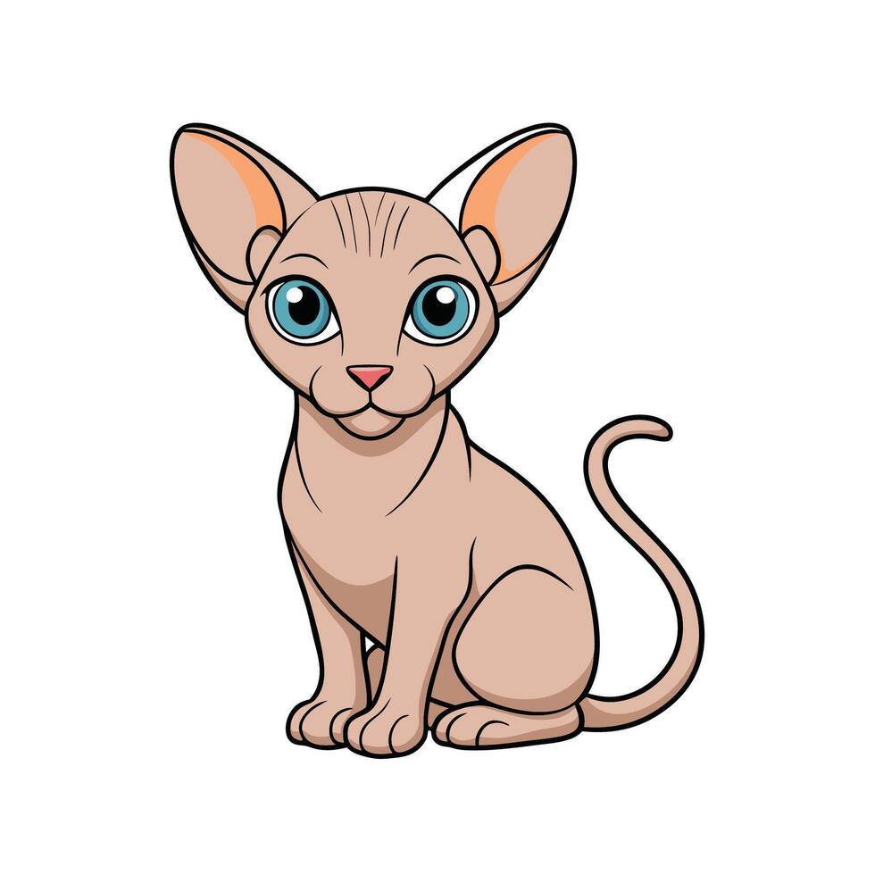 Cartoon Sphynx cat with big blue eyes sitting down vector